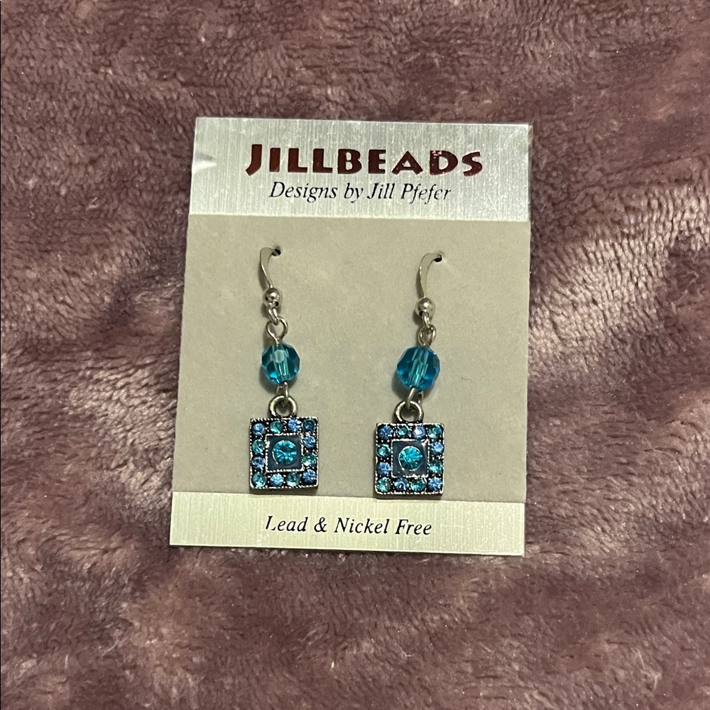 Jill Beads Blue Crystal Drop Earrings - Teal Blue Dangle